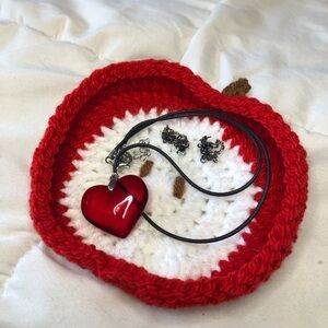 Crochet Apple Trinket Dish Jewelry Organizer Holder